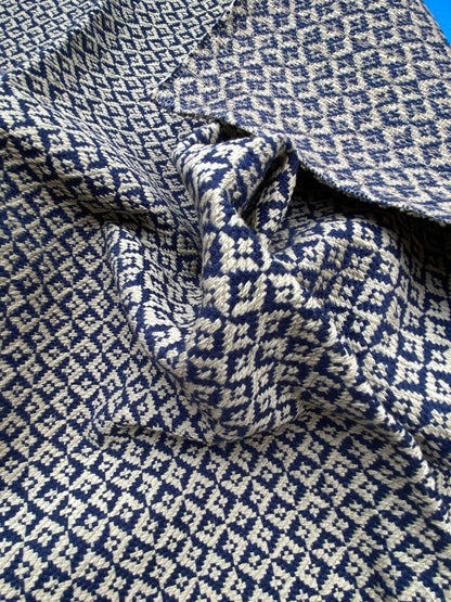 15 Berkbox85 Square Jacquard by Scalamandre Khiva Weave Indigo Cotton Small Scale Blue Beige MSRP USD 180/y