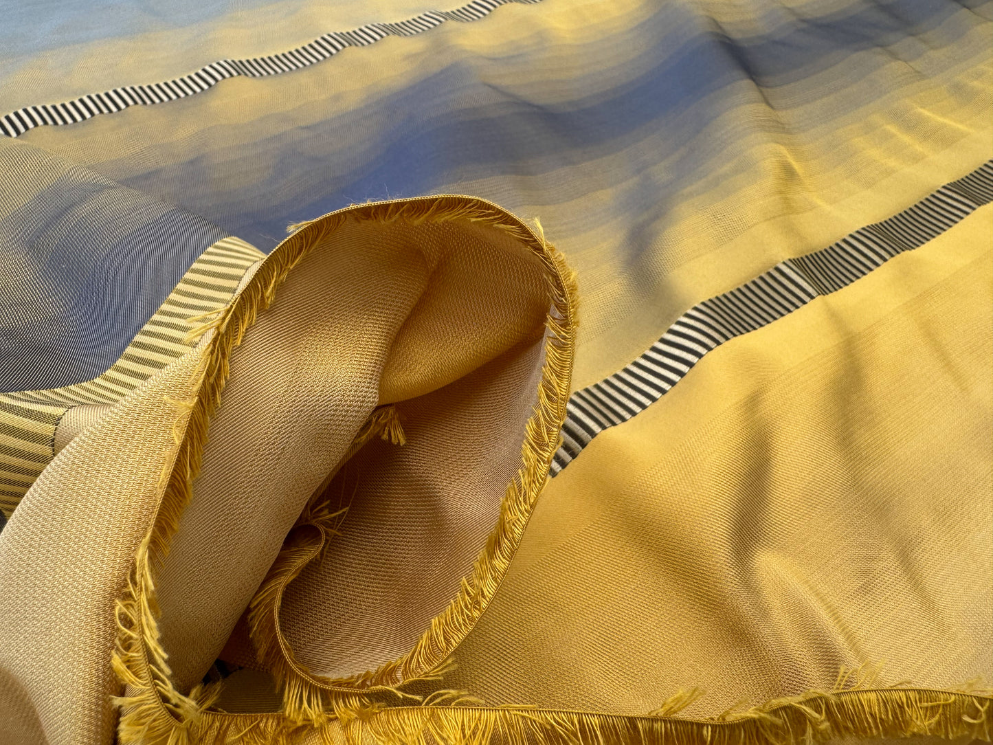 Scalamandre Noorien Stripe Blue Indigo Gold 100% Silk Wide Ombre Stripe - By the yard