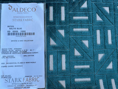 5 EV56 Square 25" x 25"  Scalamandre Aldeco  Miter Baltic Blue White Cut Velvet Geometric