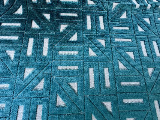 5 EV56 Square 25" x 25"  Scalamandre Aldeco  Miter Baltic Blue White Cut Velvet Geometric