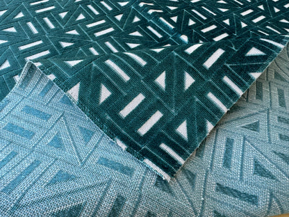 5 EV56 Square 25" x 25"  Scalamandre Aldeco  Miter Baltic Blue White Cut Velvet Geometric