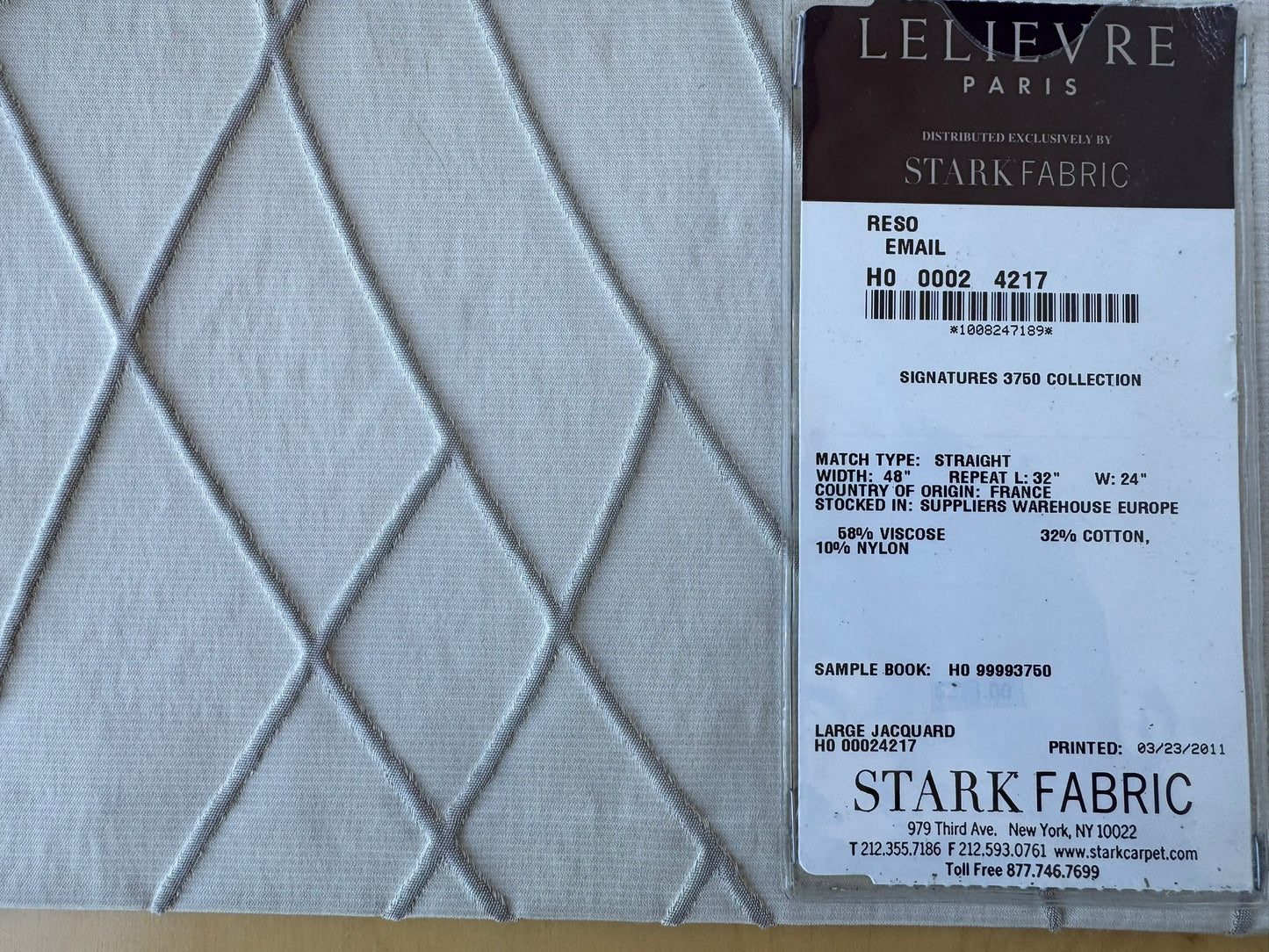 5 EV56 Square 24" x 25" Scalamandre Lelievre Paris Reso Email Cream White Large Jacquard Geometric
