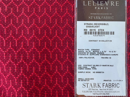 7 EV56 Square 25" x 25" Jacquard by Lelievre Strada Reversible Coquelicot Red Small Jacquard Small Scale Chevron Geometric MSRP USD 602/y