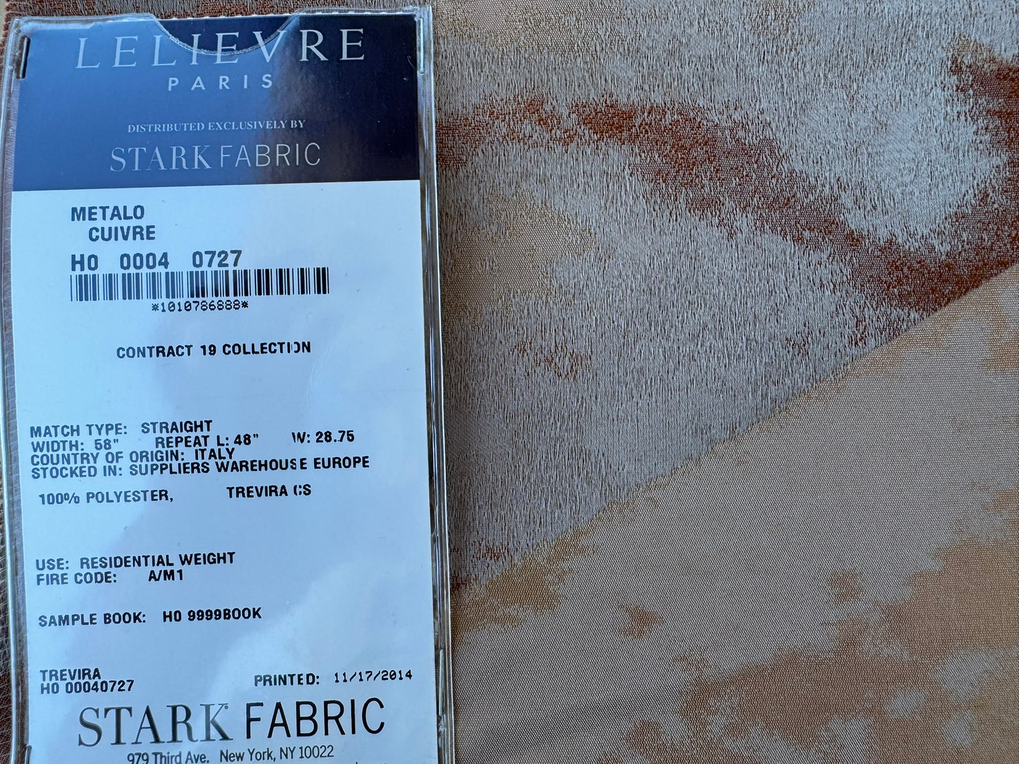 8 EV56 Square 25" x 25" Scalamandre Lelievre Paris Metalo Cuivre Brown Gray Abstract 100% Polyester