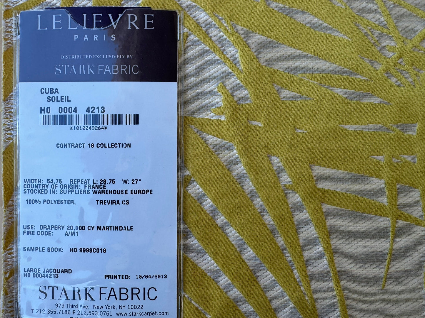 10 EV56 Square 24" x 27" Scalamandre by Lelievre Cuba Soleil Tropical Yellow Beige Botanical Foliage MSRP USD556/y