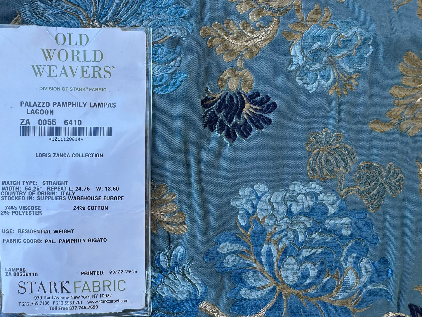 13 EV56 Square 25" x 25" Scalamandre Old World Weavers Palazzo Pamphily Lampas Lagoon Blue Botanical Tree Foliage Floral