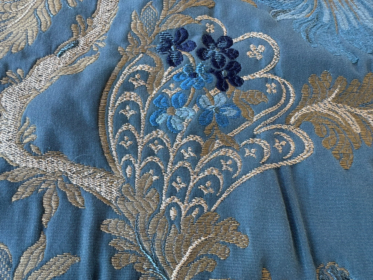 13 EV56 Square 25" x 25" Scalamandre Old World Weavers Palazzo Pamphily Lampas Lagoon Blue Botanical Tree Foliage Floral