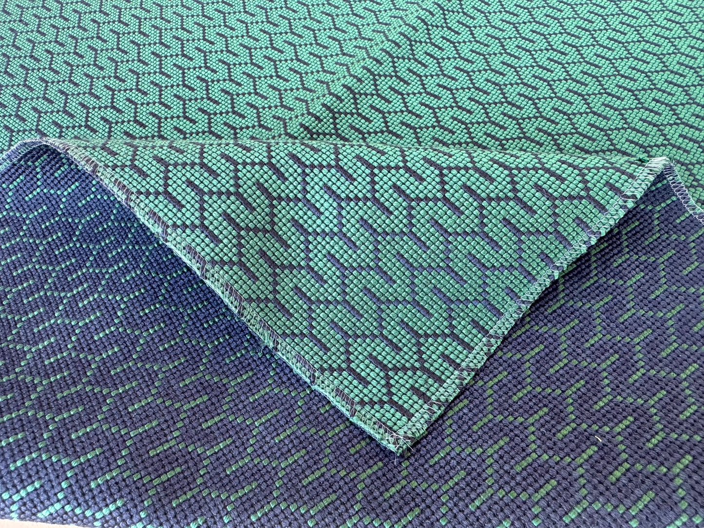 14 EV56 Square 25" x 25" Scalamandre Jacquard by Lelievre Strada Reversible Sapin Green Pink Small Jacquard Small Scale Chevron Geometric MSRP USD 602/y