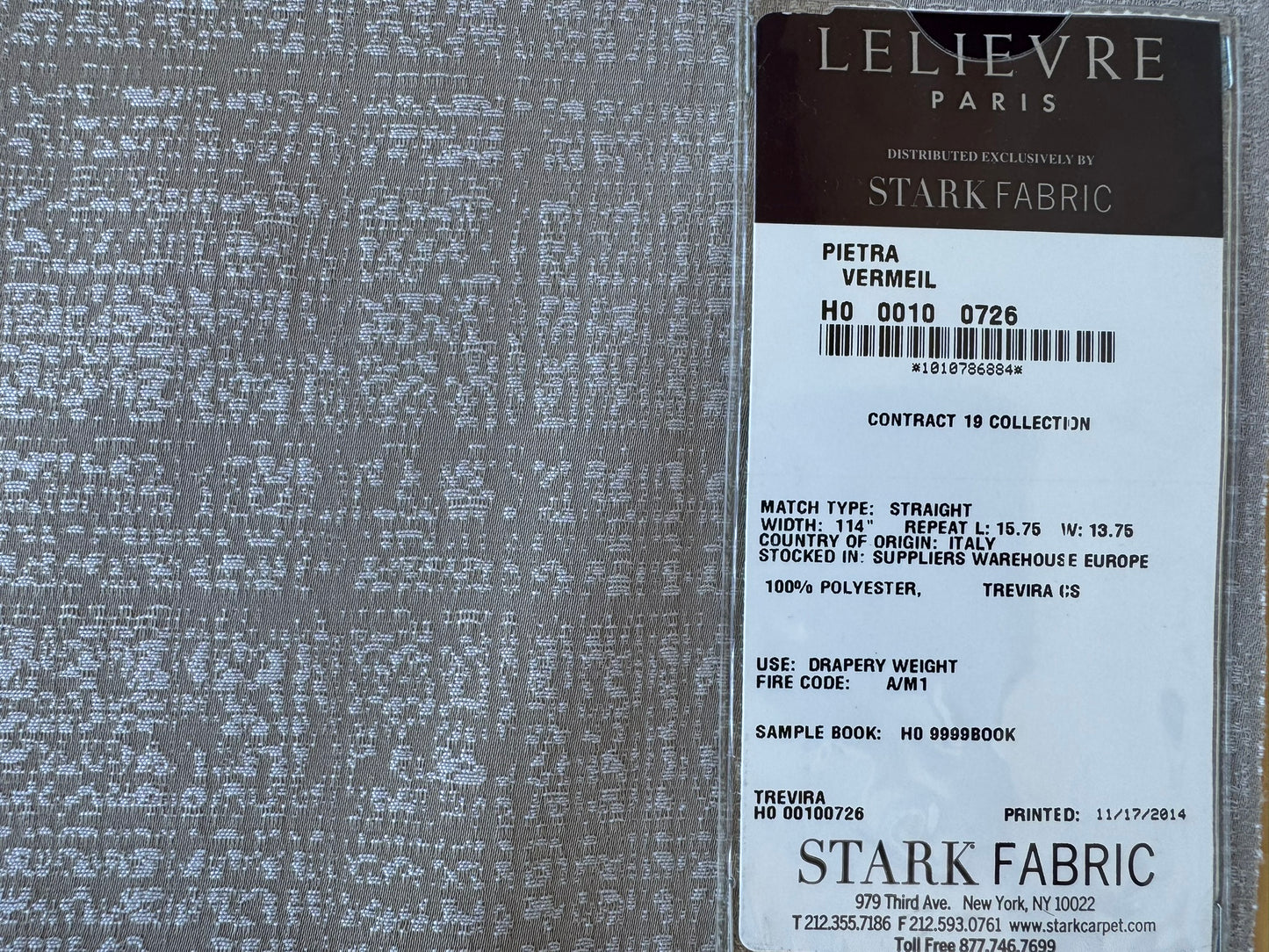 15 EV56 Square 25" x 25" Scalamandre Lelievre Paris  Pietra Vermeil  Gray Beige 100% Polyester Small Scale Texture
