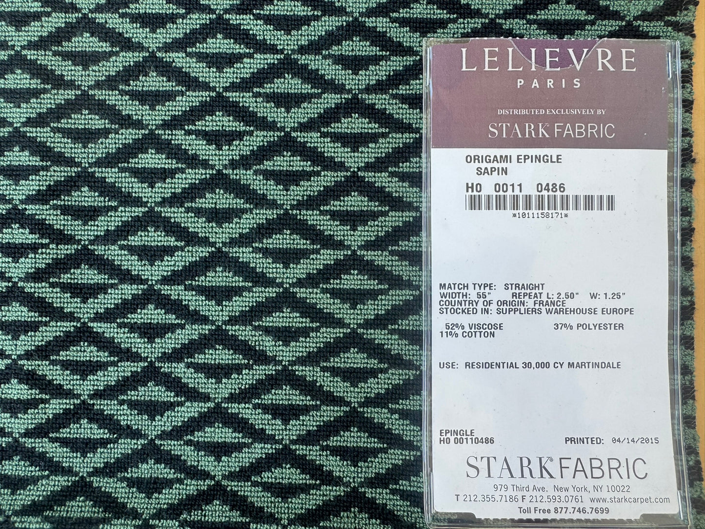21 EV56 Square 25" x 25" Scalamandre Lelievre Paris Origami Epingle Sapin Green White Diamond Geometric Small Scale MSRP USD374/y