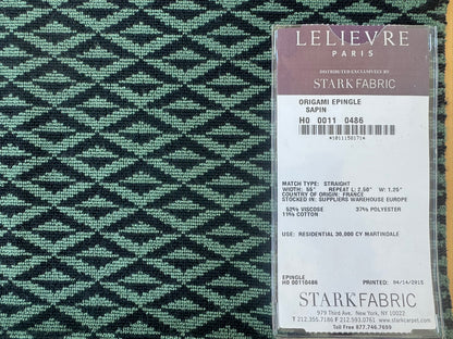 21 EV56 Square 25" x 25" Scalamandre Lelievre Paris Origami Epingle Sapin Green White Diamond Geometric Small Scale MSRP USD374/y