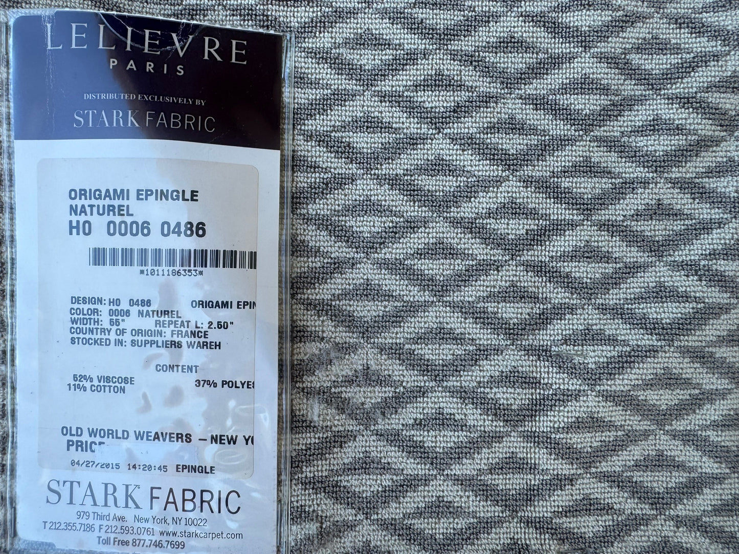 22 EV56 Square 25" x 25" Scalamandre Lelievre Paris Origami Epingle Naturel Gray White Diamond Geometric Small Scale MSRP USD374/y