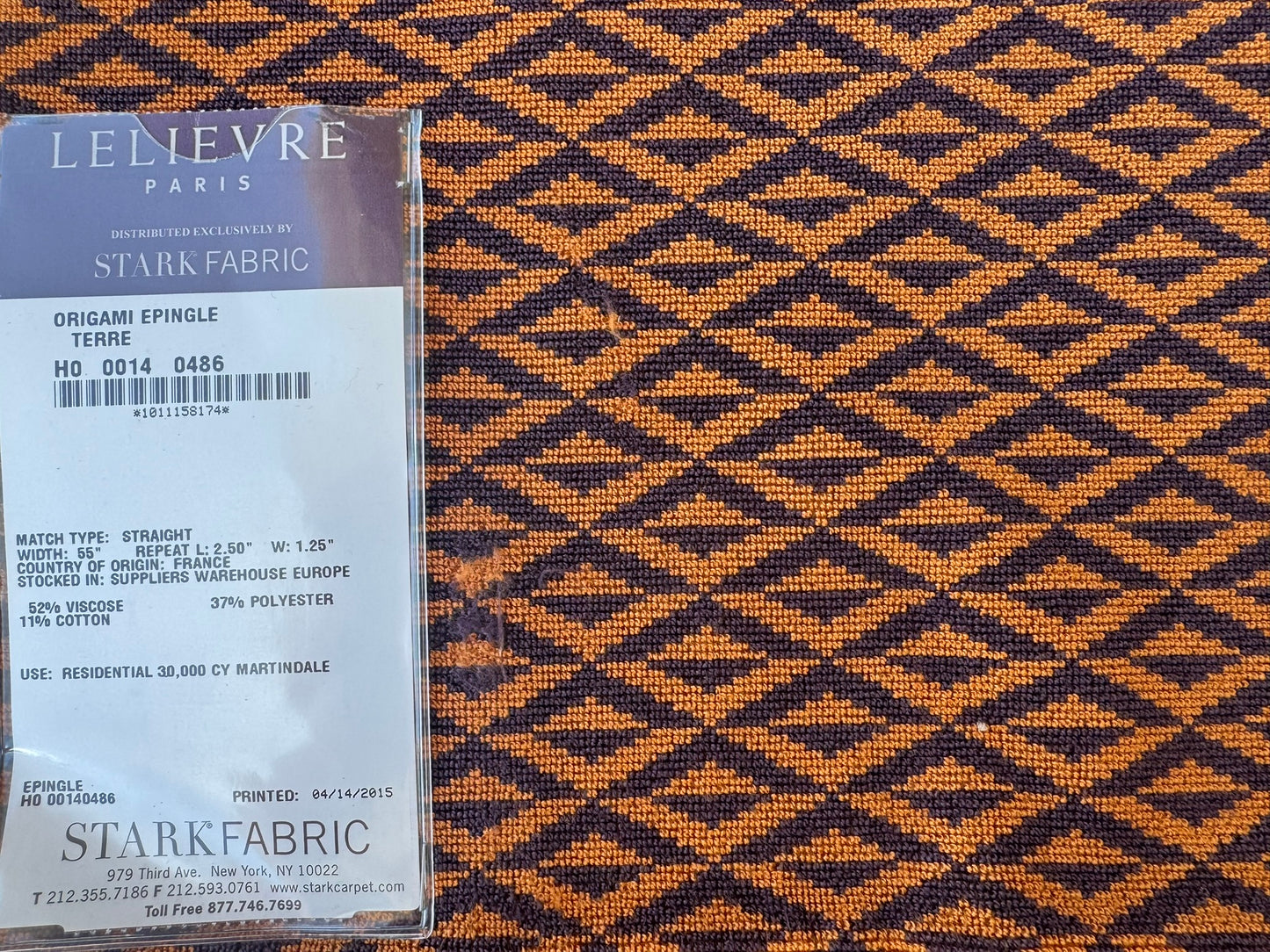 23 EV56 Square 25" x 25" Scalamandre Lelievre Paris Origami Epingle Terre Orange Black Diamond Geometric Small Scale MSRP USD374/y