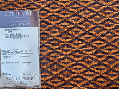 23 EV56 Square 25" x 25" Scalamandre Lelievre Paris Origami Epingle Terre Orange Black Diamond Geometric Small Scale MSRP USD374/y