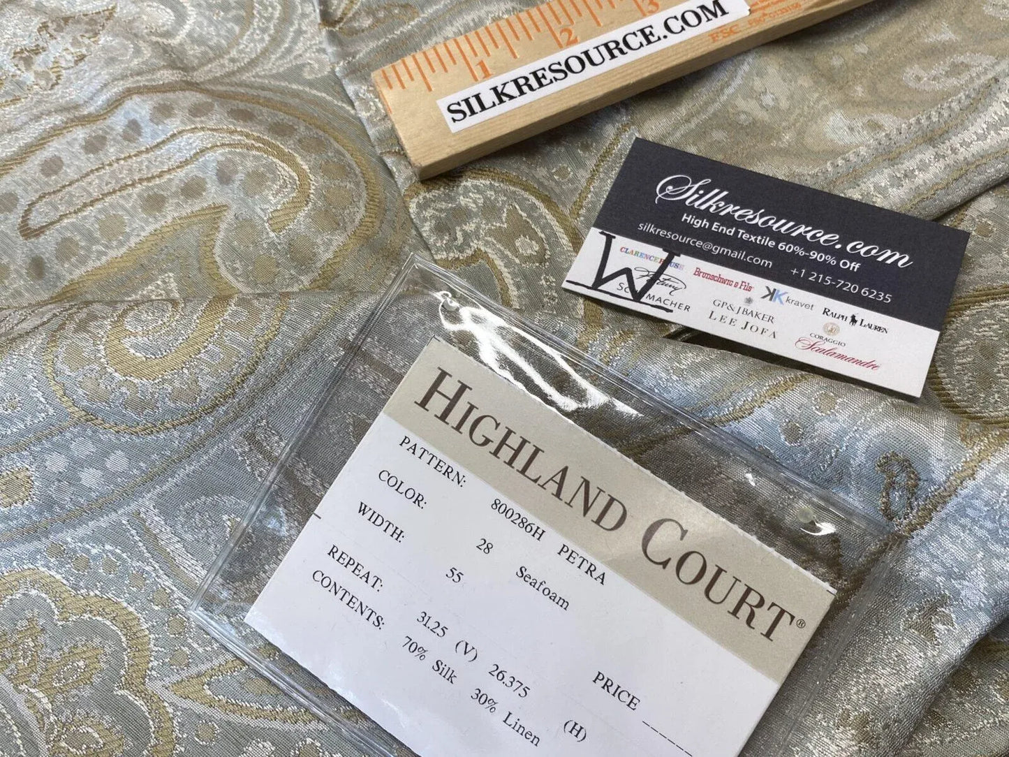 1 Boxw Scalamandre Square Showroom Sample 2.4 Yards Petra Silk Linen Damask Highland Court