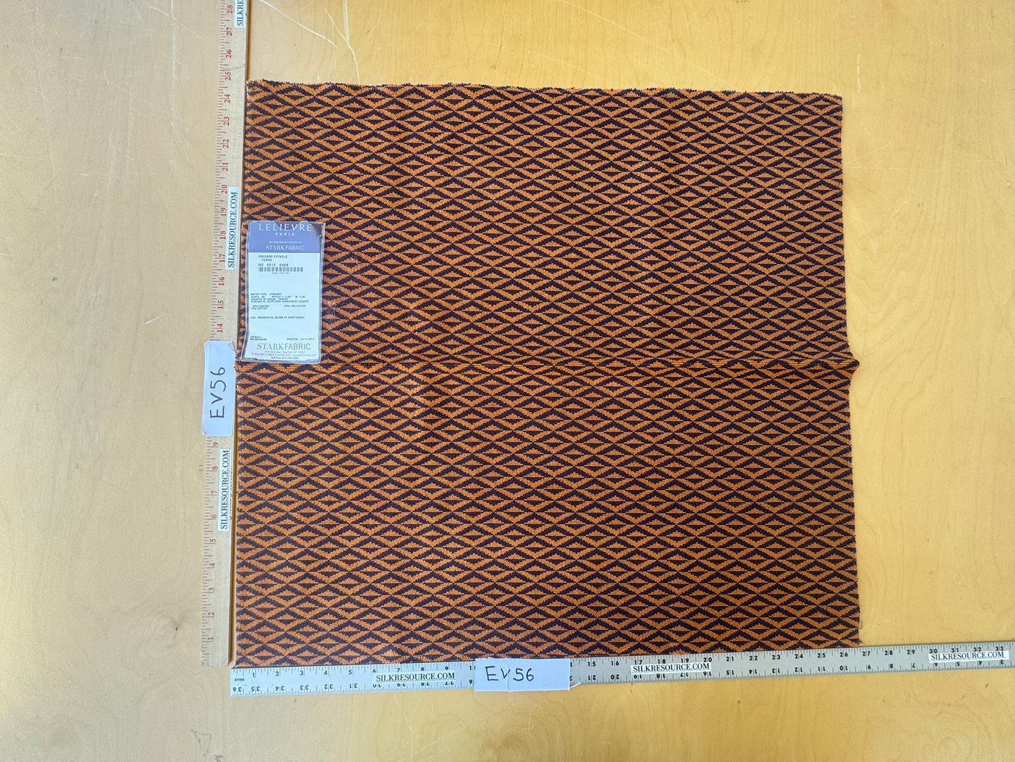 23 EV56 Square 25" x 25" Scalamandre Lelievre Paris Origami Epingle Terre Orange Black Diamond Geometric Small Scale MSRP USD374/y