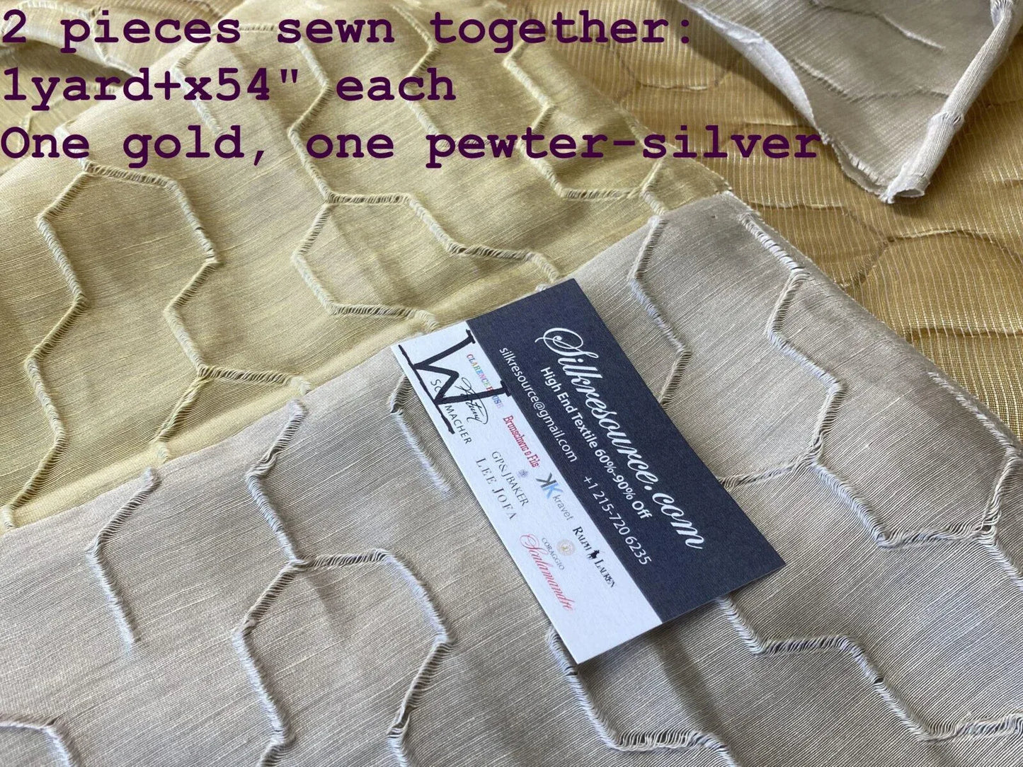 3 Boxw Scalamandre Square Showroom Sample 1.2 Yard x 54" in Gold, 1.2Y x 54" in Pewter Honeycomb Texture