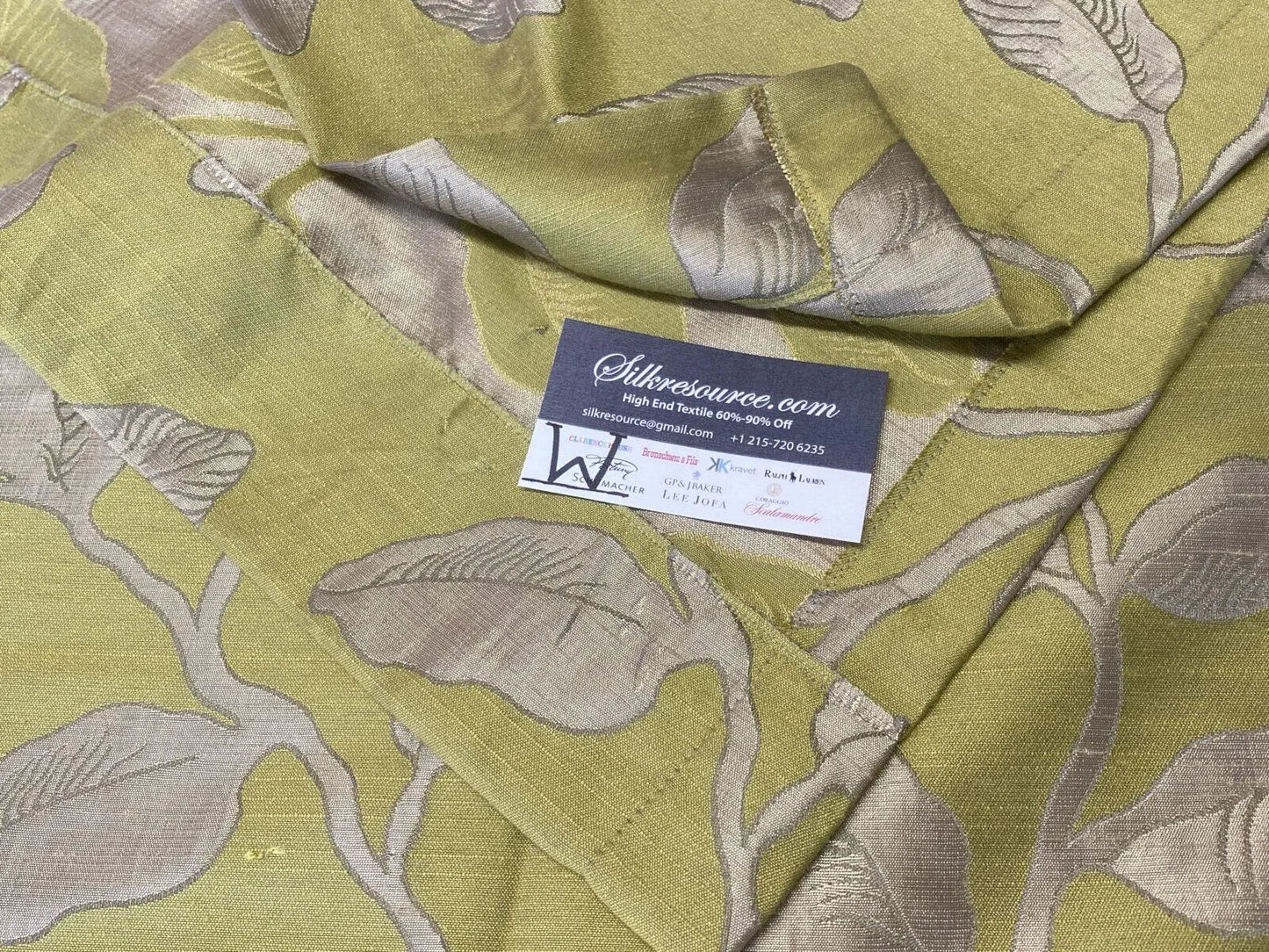 4 Boxw Scalamandre Square Showroom Sample Full 2.4 Yards Gray Leaves