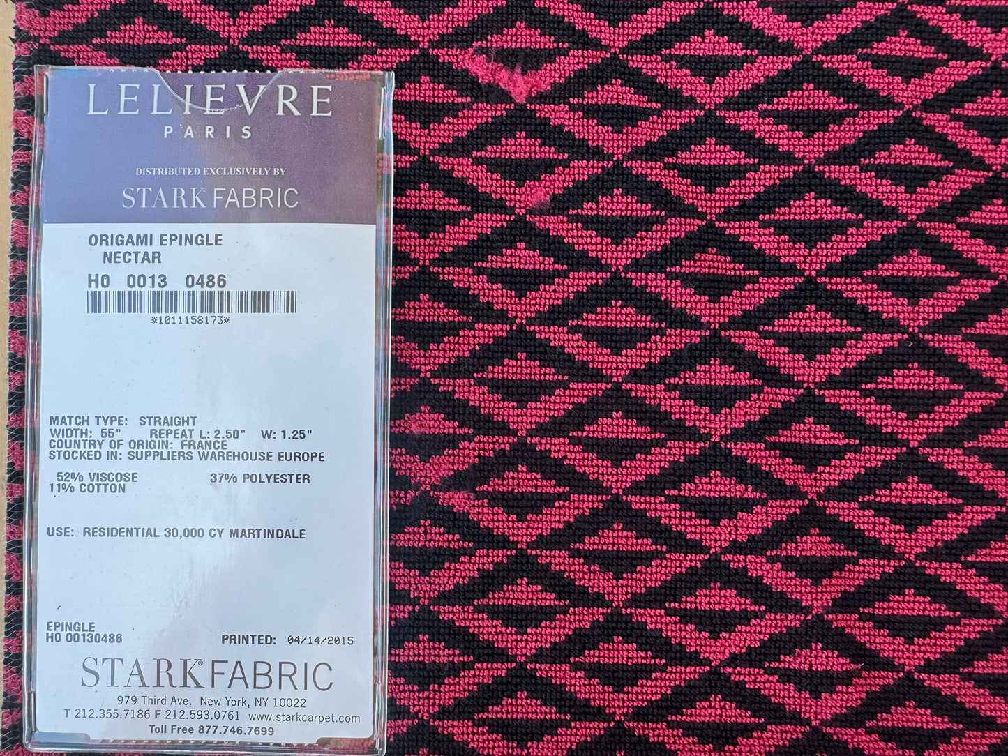 25 EV56 Square 25" x 26" Scalamandre Lelievre Paris Origami Epingle Nectar Pink Black Diamond Geometric Small Scale MSRP USD374/y