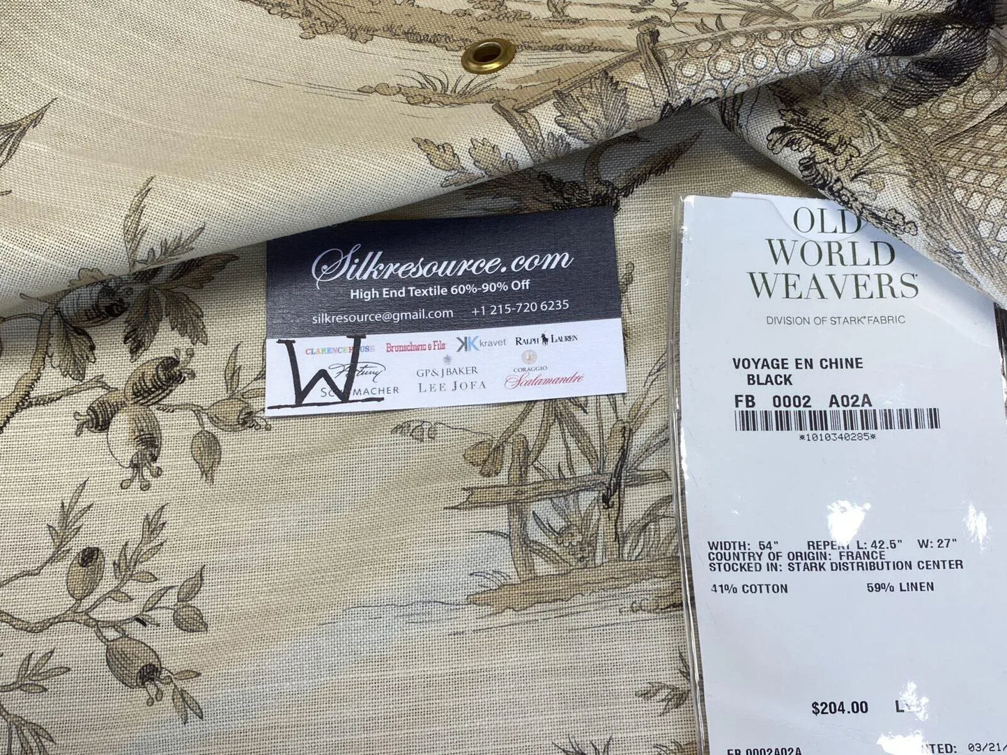 6 Boxw Scalamandre Square Showroom Sample 1 Yard  Voyage En Chine Black