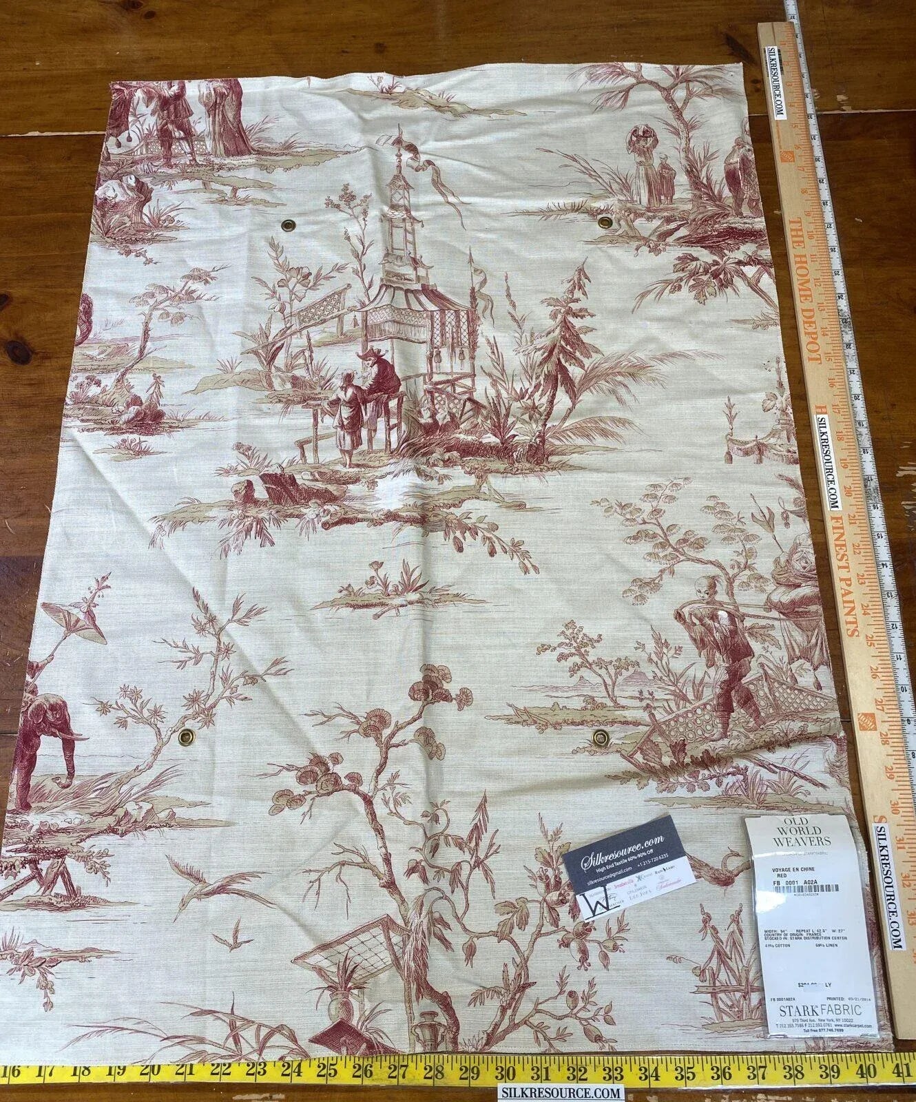 7 Boxw Scalamandre Square Showroom Sample 0.9 Yard x 27" Voyage En Chine Red