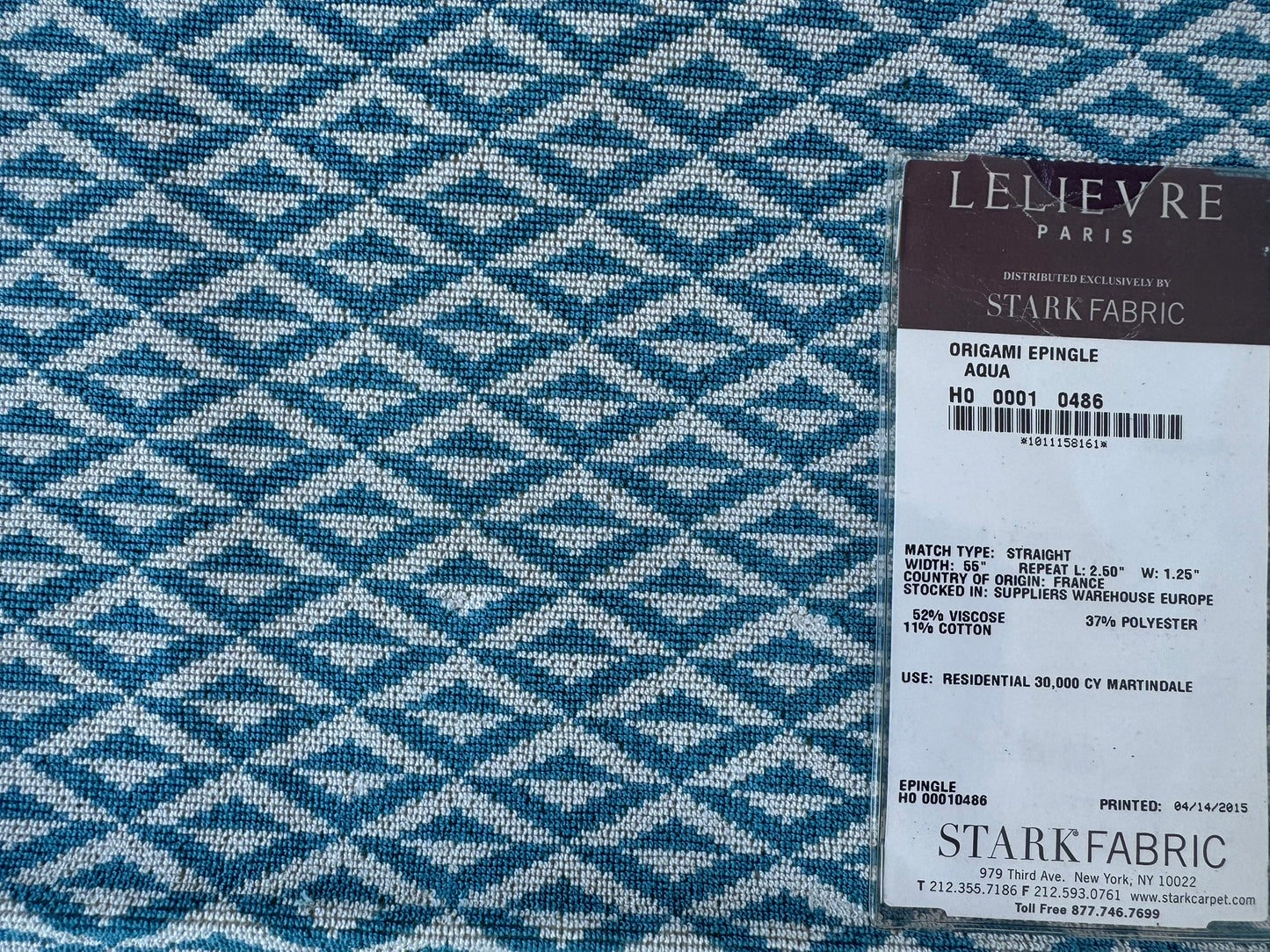 26 EV56 Square 25" x 26" Scalamandre Lelievre Paris Origami Epingle Aqua Blue White Diamond Geometric Small Scale MSRP USD374/y