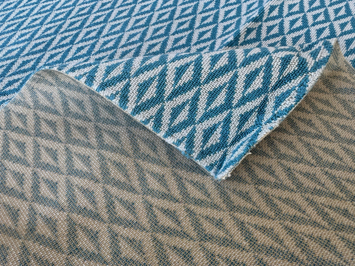 26 EV56 Square 25" x 26" Scalamandre Lelievre Paris Origami Epingle Aqua Blue White Diamond Geometric Small Scale MSRP USD374/y