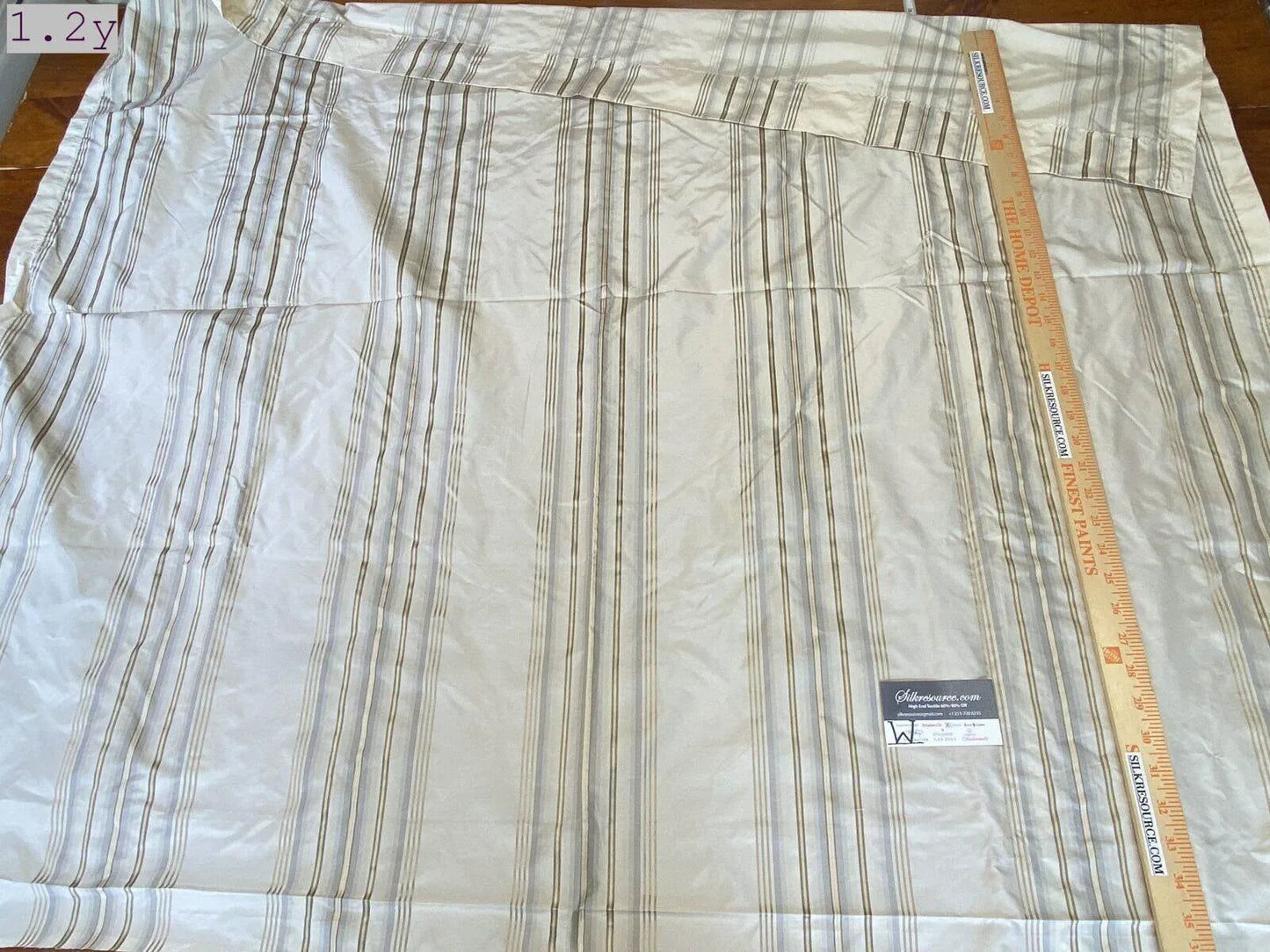 9 Boxw Scalamandre Square Showroom Sample 1.2 Yard 100% Silk taffeta pale Blue gold cream Light Stripes