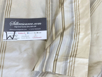 9 Boxw Scalamandre Square Showroom Sample 1.2 Yard 100% Silk taffeta pale Blue gold cream Light Stripes