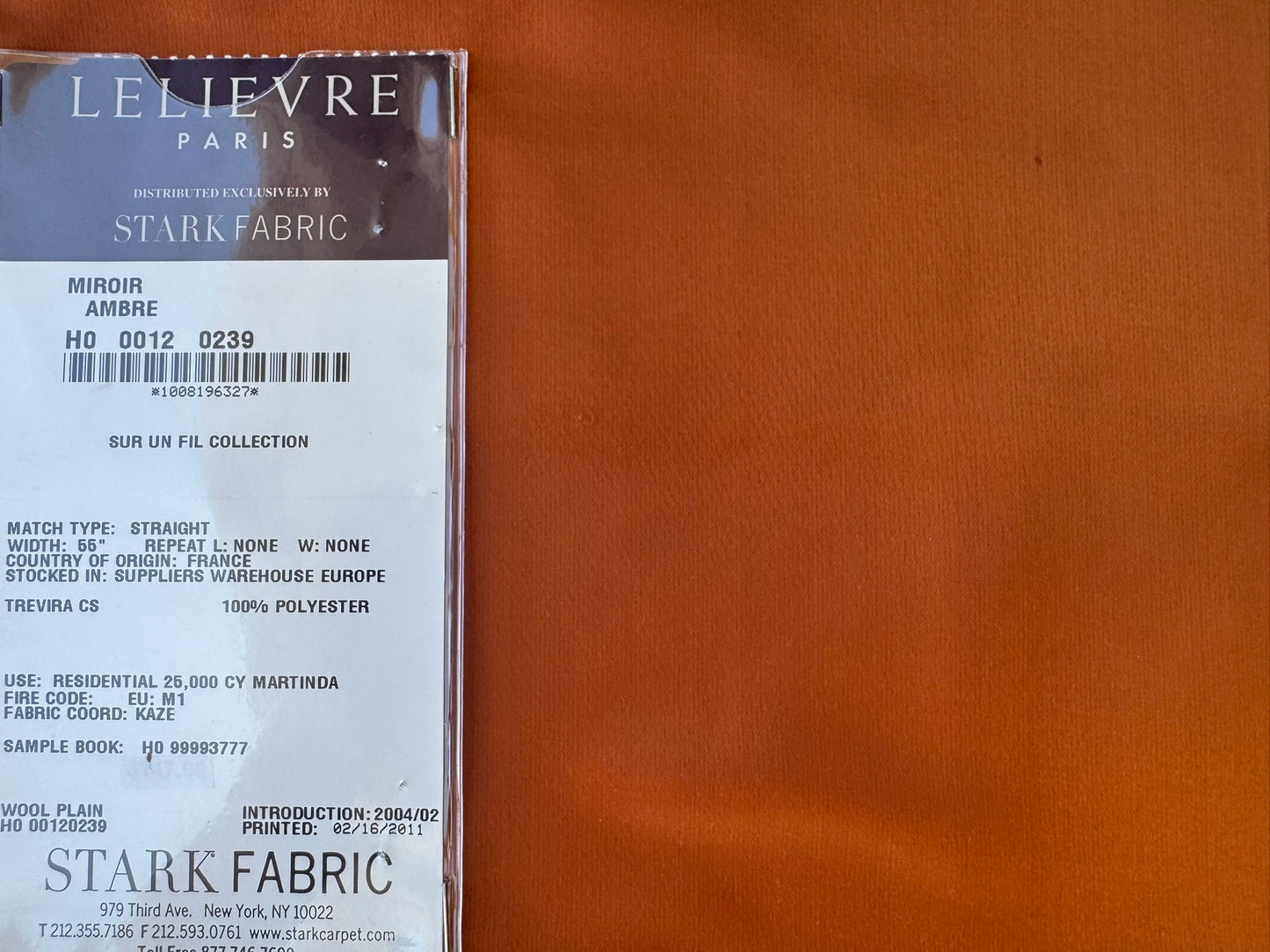32 EV56 Square 26" x 27" Scalamandre Lelievre Paris Miroir Ambre Orange Solid Polyester MSRP USD374/y