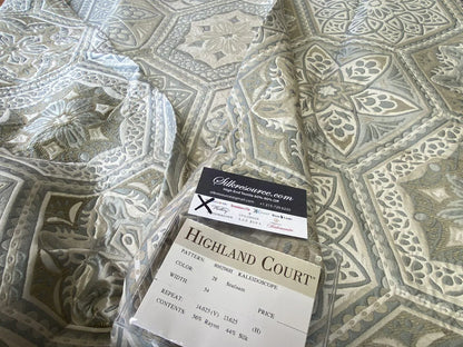 1 Boxx Scalamandre 2.2 Yards Highland Court KALEIDOSCOPE Silk Blend Medallion Tile Damask Seafoam Cream Pale Aqua