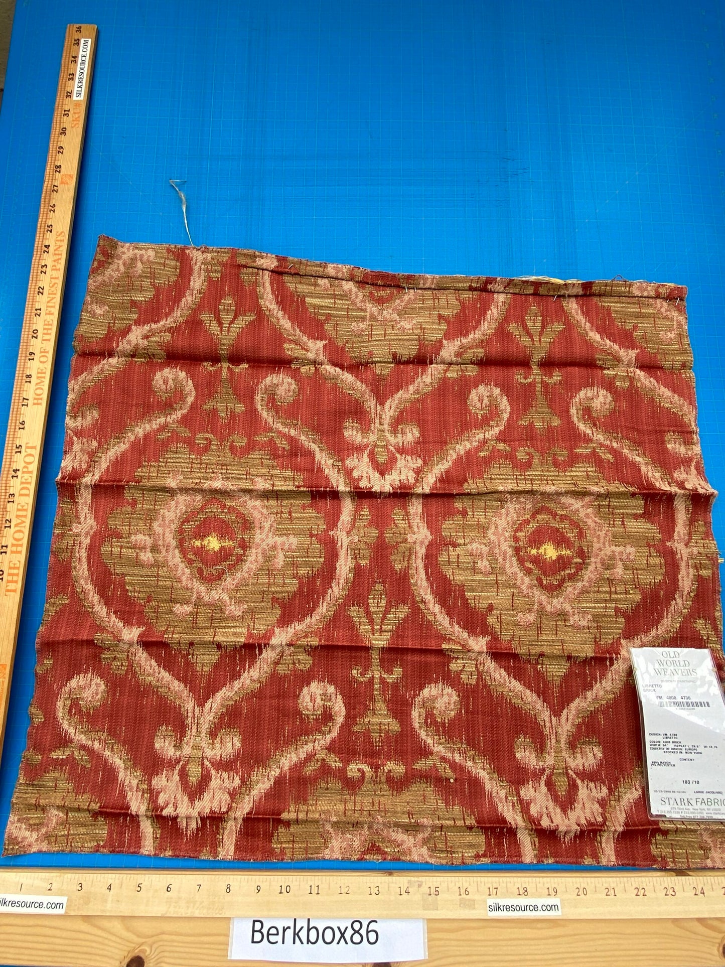 12 Berkbox86 Square Jacquard by Old World Weavers Libretto Brick Large Jacquard Red Gold MSRP USD300+/y