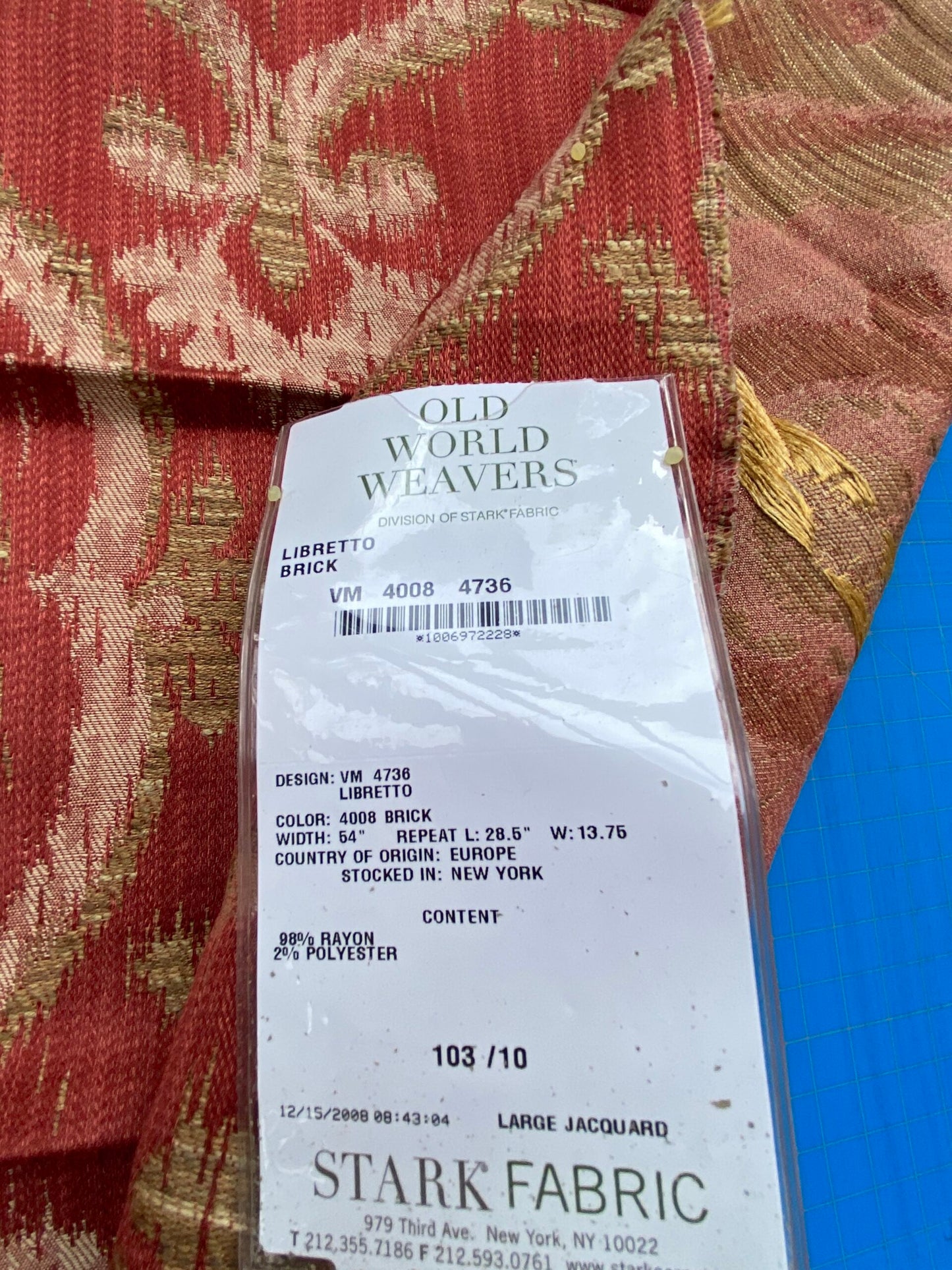 12 Berkbox86 Square Jacquard by Old World Weavers Libretto Brick Large Jacquard Red Gold MSRP USD300+/y