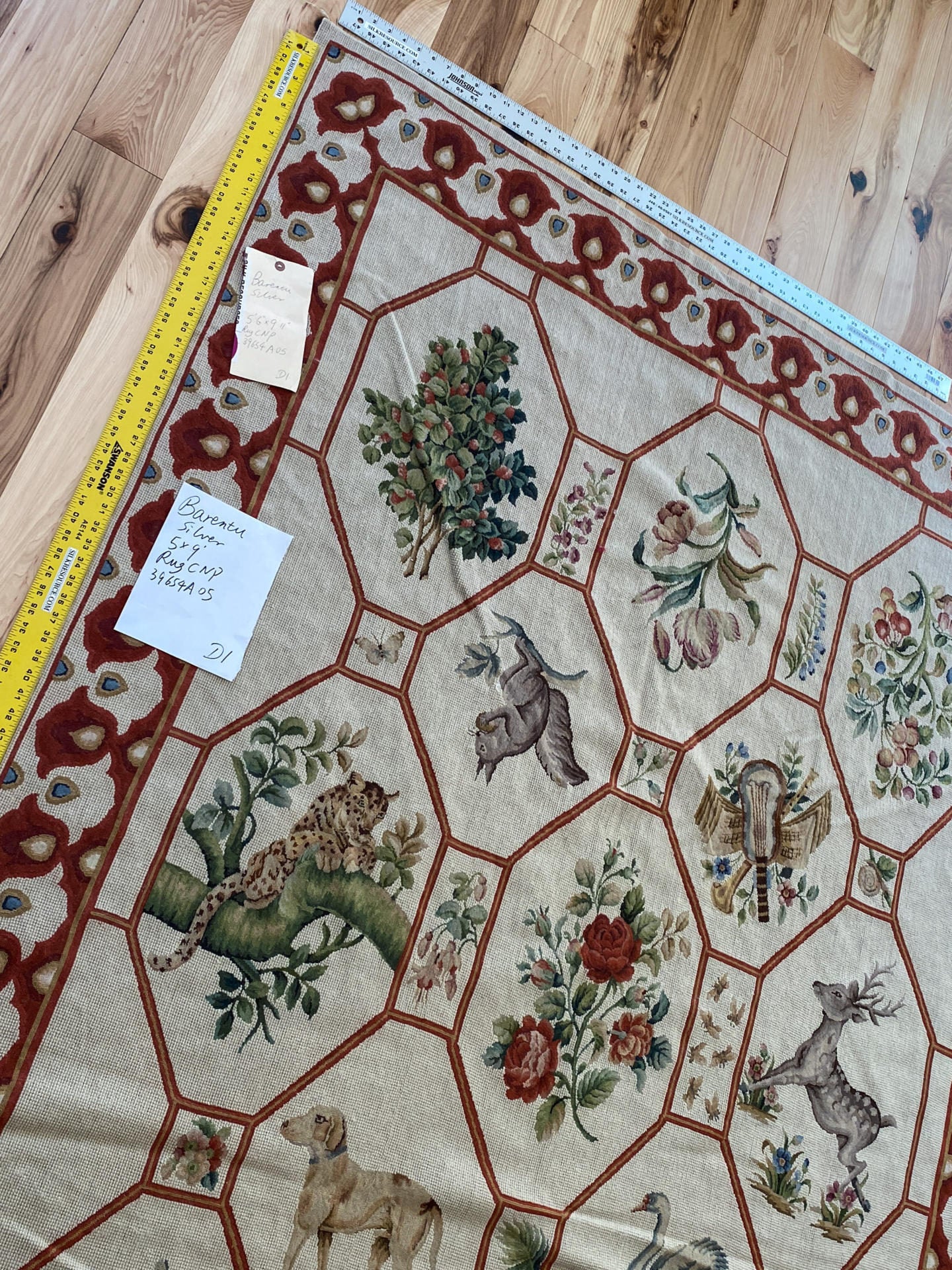 Stark BARENTU SILVER  Diamond Barratta Collection Leopard Deer Bird Flora Zoology 100% Wool 5x9' MSRP USD2300