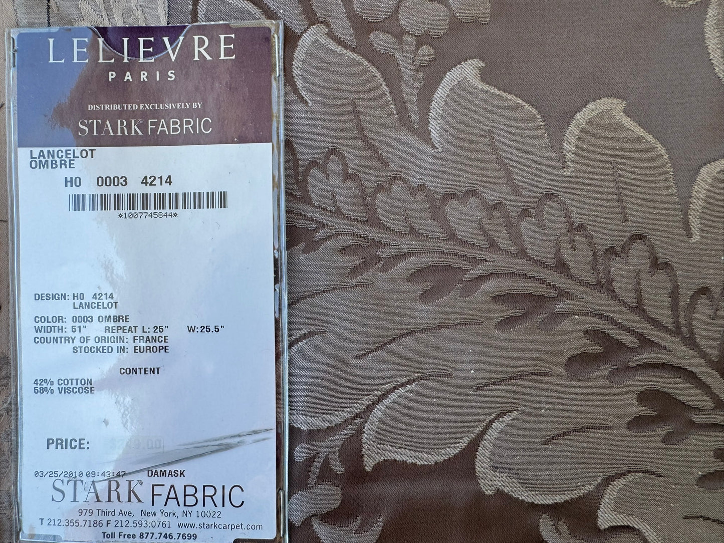 44 EV56 Square 23" x 25" Scalamandre Lelievre Paris Lancelot  Ombre Brown Cotton Viscose Damask Floral Renaissance