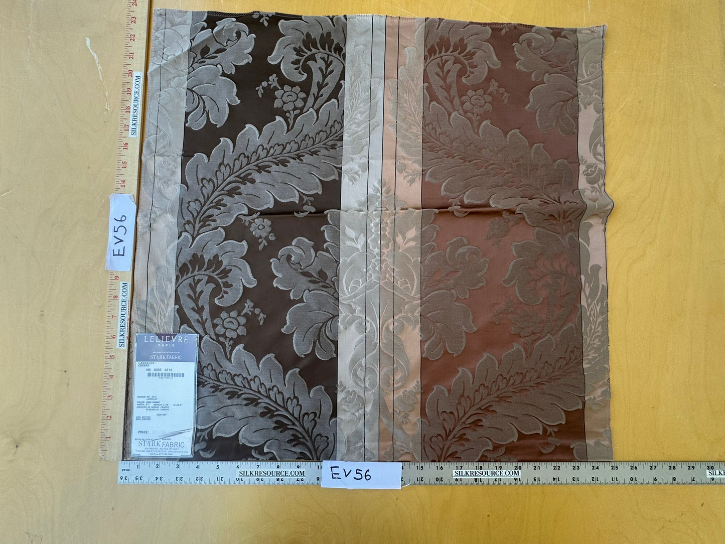44 EV56 Square 23" x 25" Scalamandre Lelievre Paris Lancelot  Ombre Brown Cotton Viscose Damask Floral Renaissance