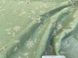 Scalamandre  Pari Jade Silk Linen Embroidery Sequin Green MSRP USD 184/y
