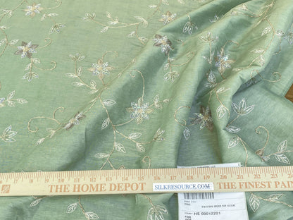 Scalamandre  Pari Jade Silk Linen Embroidery Sequin Green MSRP USD 184/y