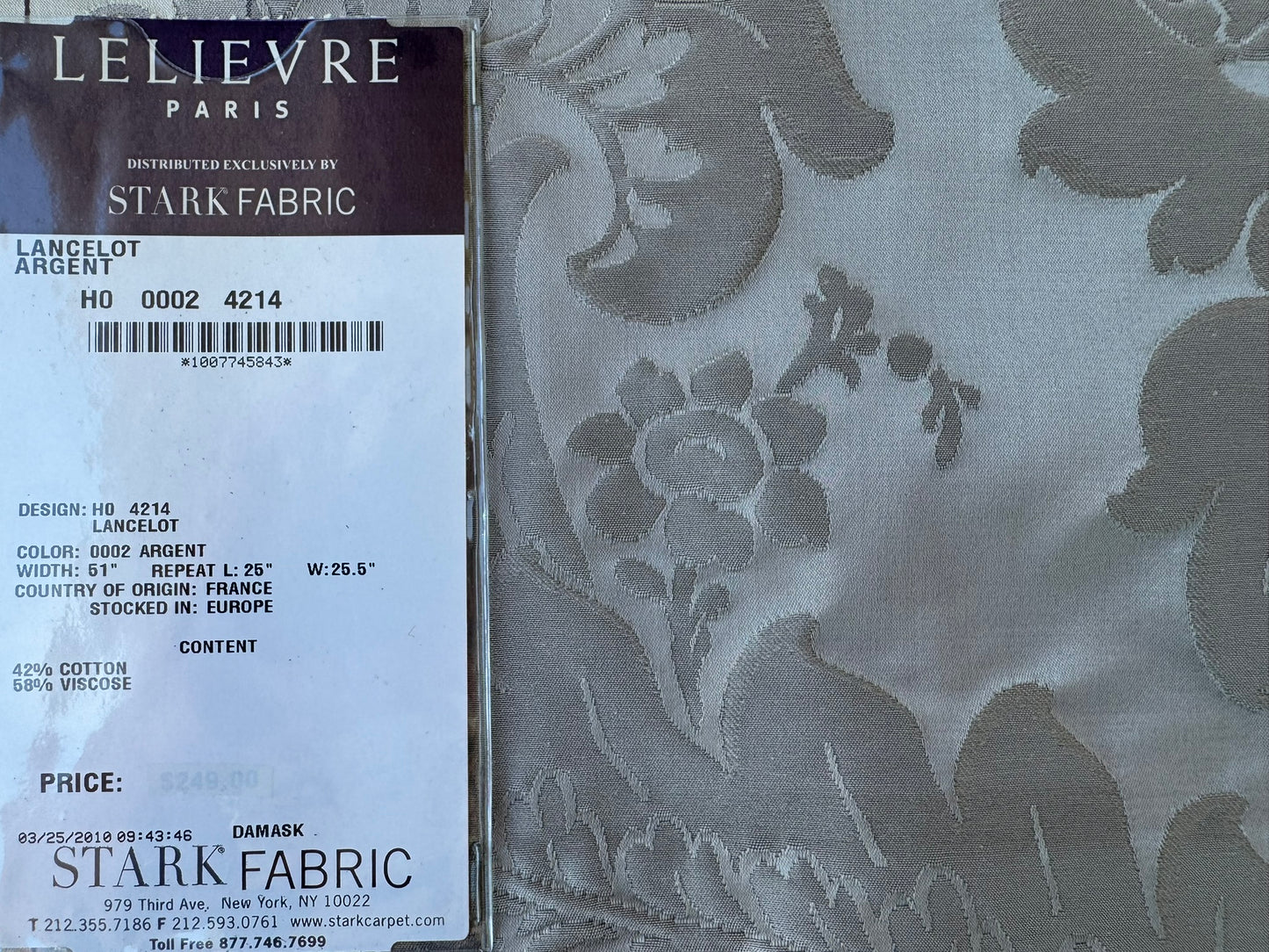 45 EV56 Square 23" x 25" Scalamandre Lelievre Paris Lancelot Argent Gray Cotton Viscose Damask Floral Renaissance