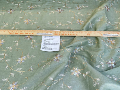 Scalamandre  Pari Jade Silk Linen Embroidery Sequin Green MSRP USD 184/y