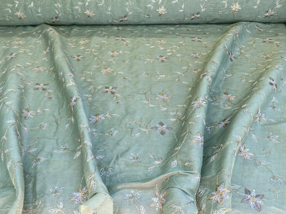 Scalamandre  Pari Jade Silk Linen Embroidery Sequin Green MSRP USD 184/y