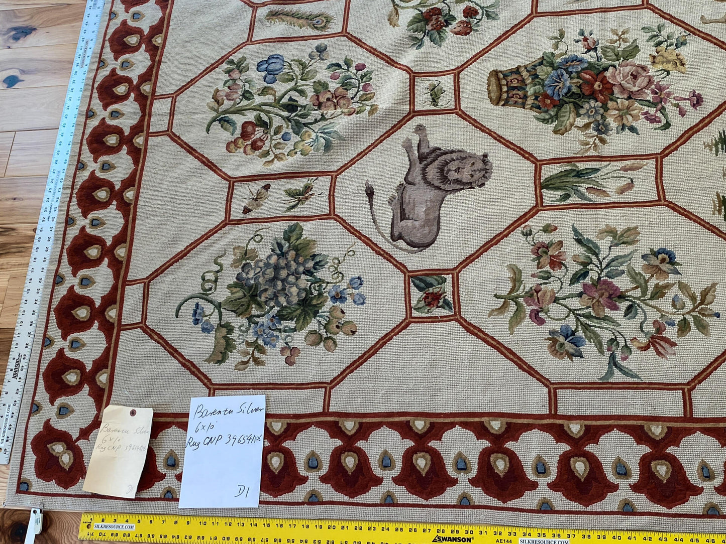 Stark BARENTU SILVER  Diamond Barratta Collection Leopard Deer Bird Flora Zoology 100% Wool 6x10' MSRP USD2700