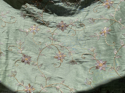 Scalamandre  Pari Jade Silk Linen Embroidery Sequin Green MSRP USD 184/y