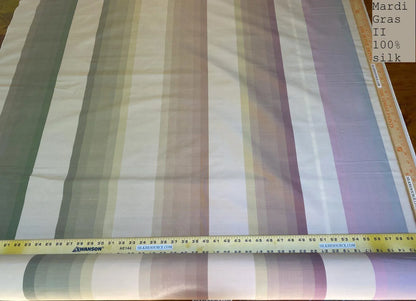 Scalamandre  Mardi Gras Ii Multi Rainbow Stripe Silk Taffeta Pink Green Purple Beige Ombre MSRP USD 180/Y