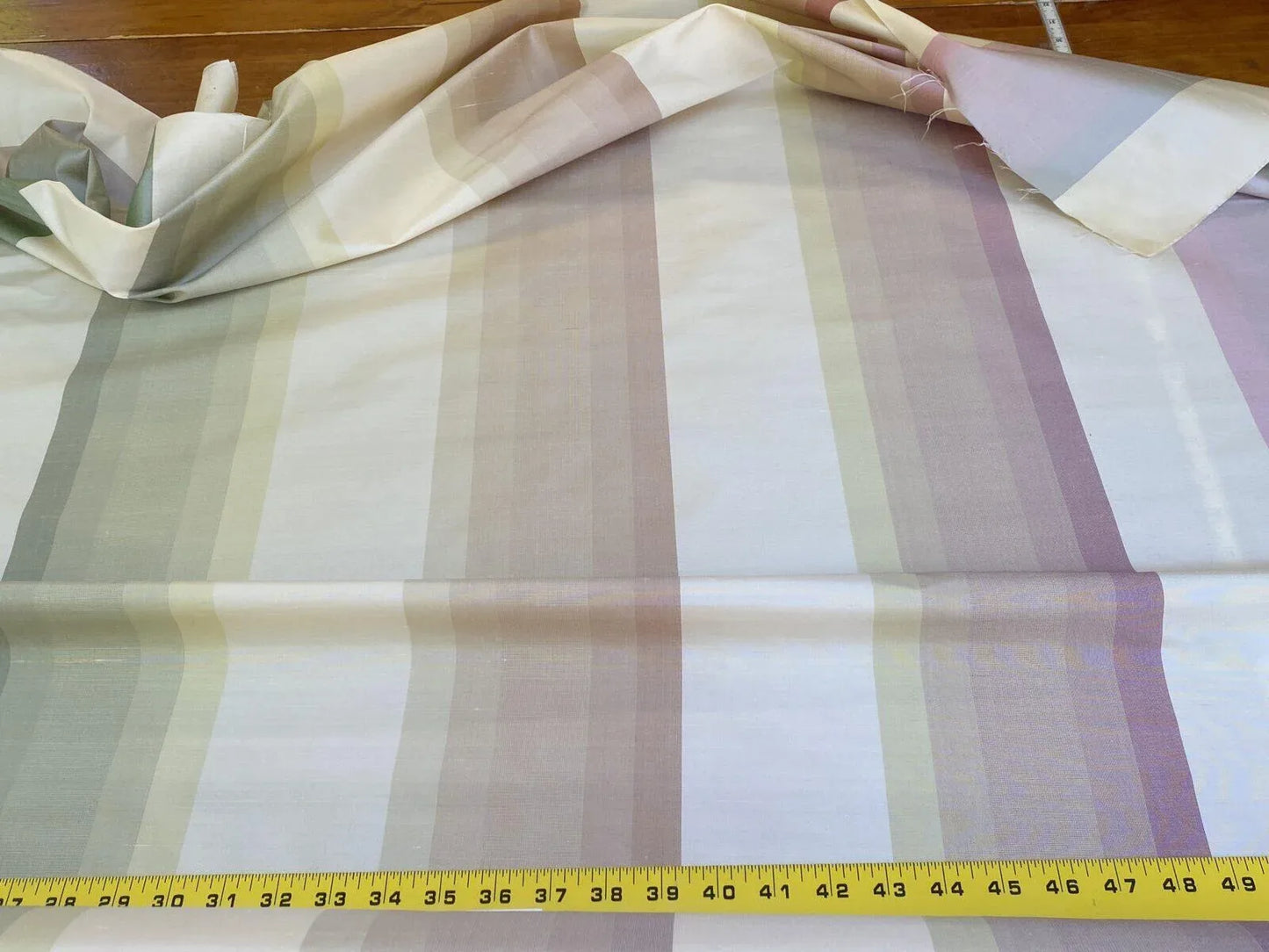 Scalamandre  Mardi Gras Ii Multi Rainbow Stripe Silk Taffeta Pink Green Purple Beige Ombre MSRP USD 180/Y