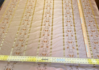 Scalamandre  Maya Embroidery Bisque Embroidery Silk Floral Stripe Satin Gold Red Bronze MSRP  USD 150/Y