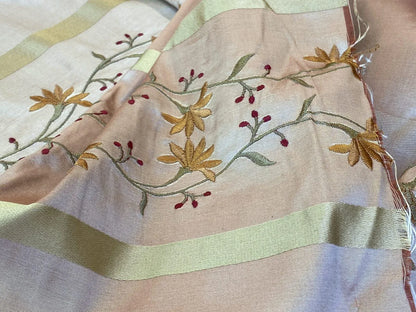 Scalamandre  Maya Embroidery Bisque Embroidery Silk Floral Stripe Satin Gold Red Bronze MSRP  USD 150/Y