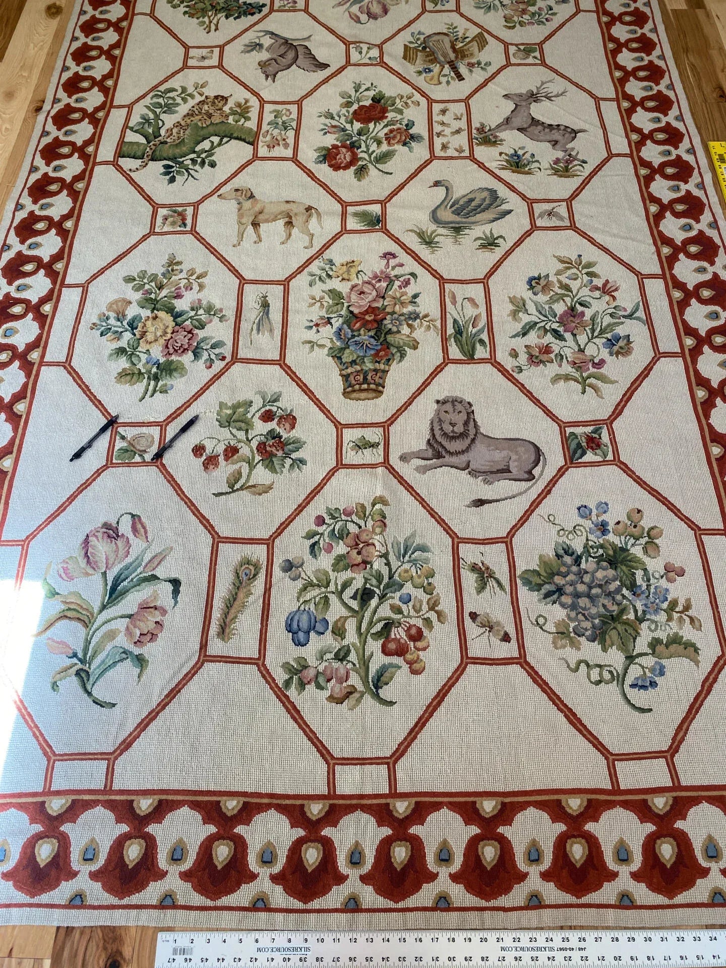 Stark BARENTU SILVER  Diamond Barratta Collection Leopard Deer Bird Flora Zoology 100% Wool 6x10' MSRP USD2700