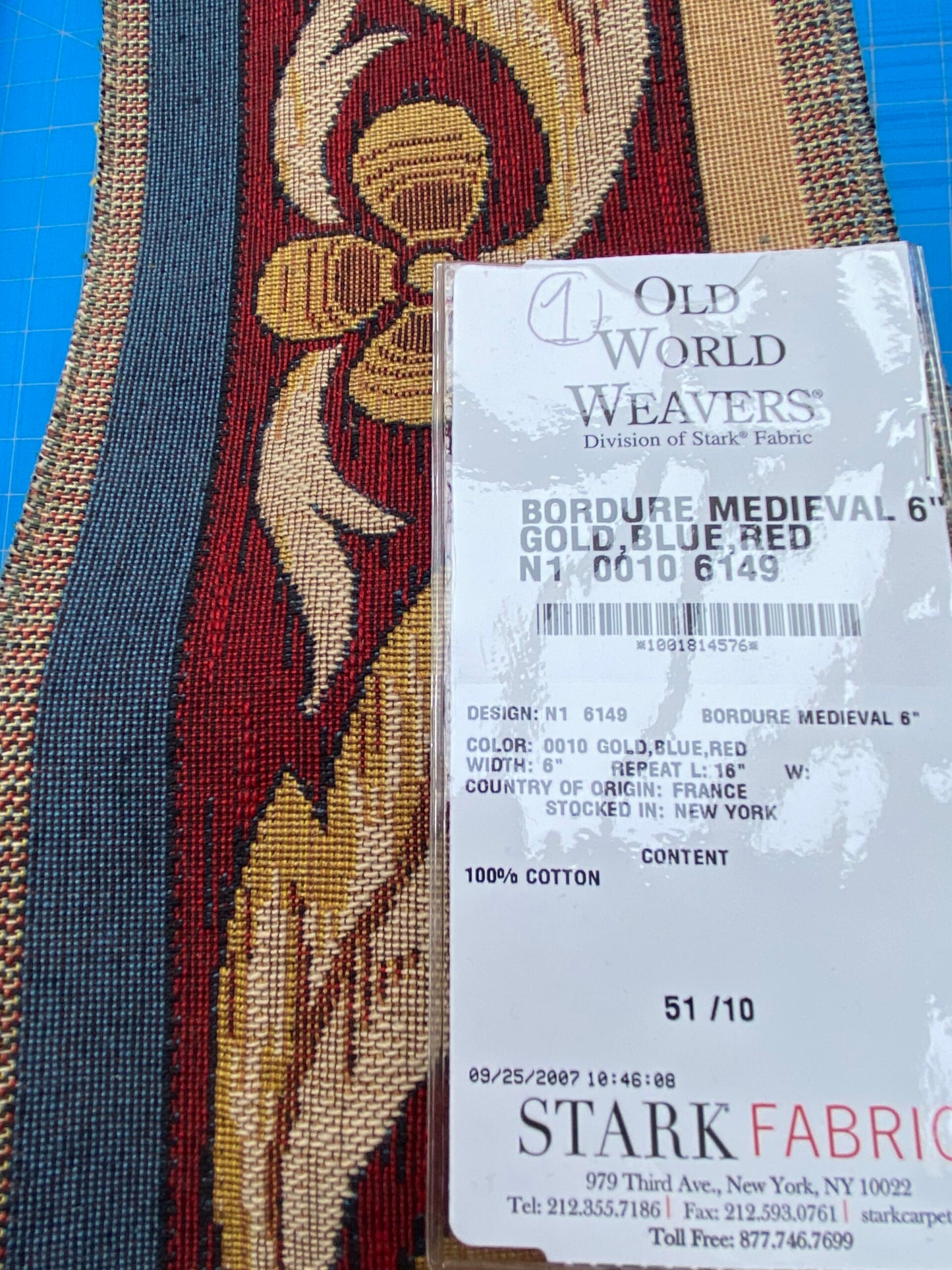 22 Berkbox86 Square Jacquard by Old World Weavers Bordure Medieval 26"L x 6"W Gold Blue Red Cotton MSRP 1000+/y