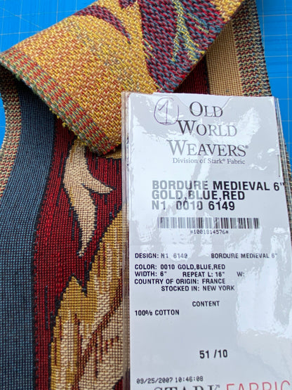 22 Berkbox86 Square Jacquard by Old World Weavers Bordure Medieval 26"L x 6"W Gold Blue Red Cotton MSRP 1000+/y